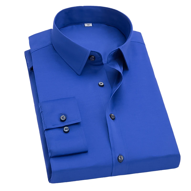 Весенняя и летняя деловая одноцветная рубашка с длинным рукавом, свадебная официальная простая классическая мужская рубашка большого размера S-5XL