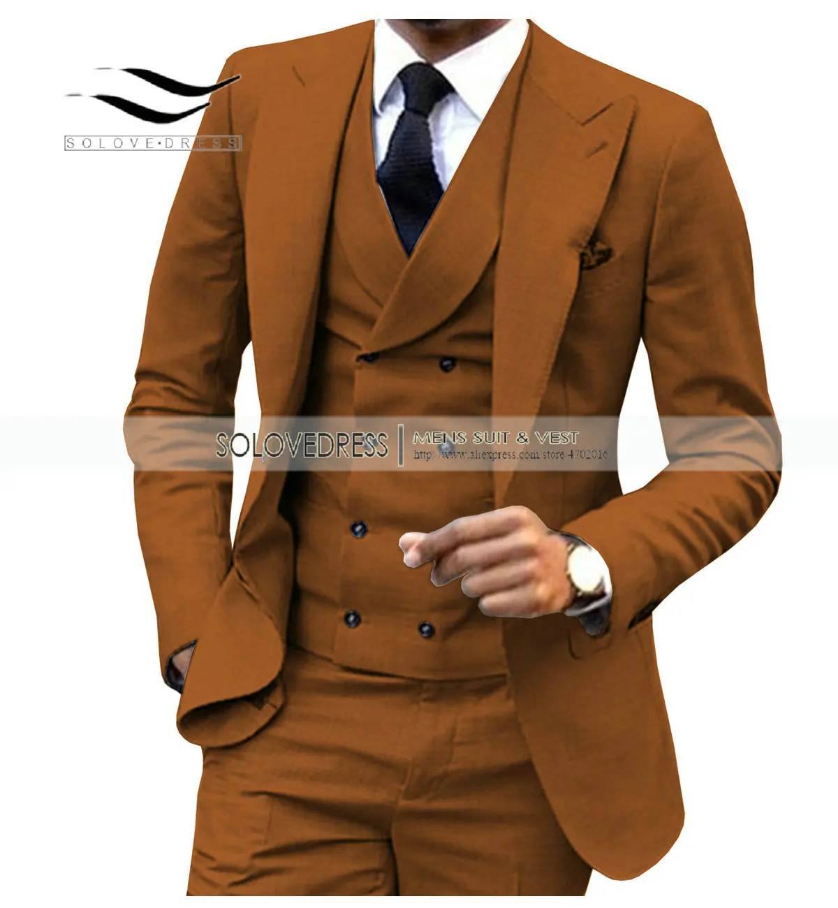 Brown Мужской костюм из 3 предметов бордовый двубортный жилет формальный деловой приталенный смокинг для свадьбы блейзер+ жилет+ брюки - Цвет: Brown