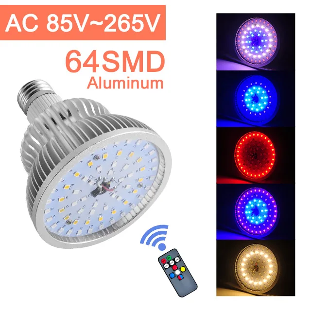 64SMD AC 85V-265V Светодиодный светильник E27 Светодиодный светильник полный спектр 4 Вт 3 Вт 50 Вт 80 Вт AC85-265V лампа для комнатных растений ИК УФ для цветущие растения Гидропоника - Испускаемый цвет: 64SMD AC 85V-265V