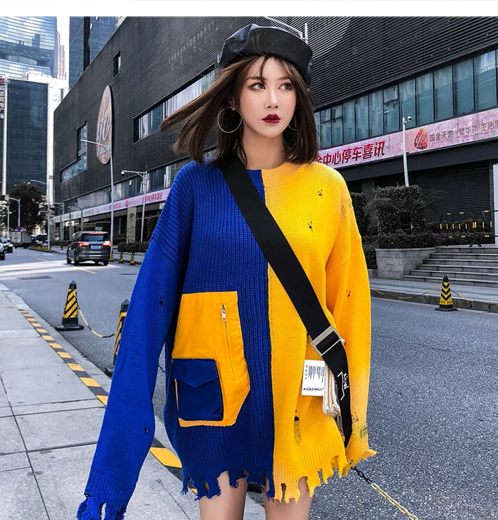 Aelfric Eden Color Clock Patchwork Pockets Knitted Mens Sweaters Streetwear Harajuku Hip Hop Fashion Casual Male Pullovers