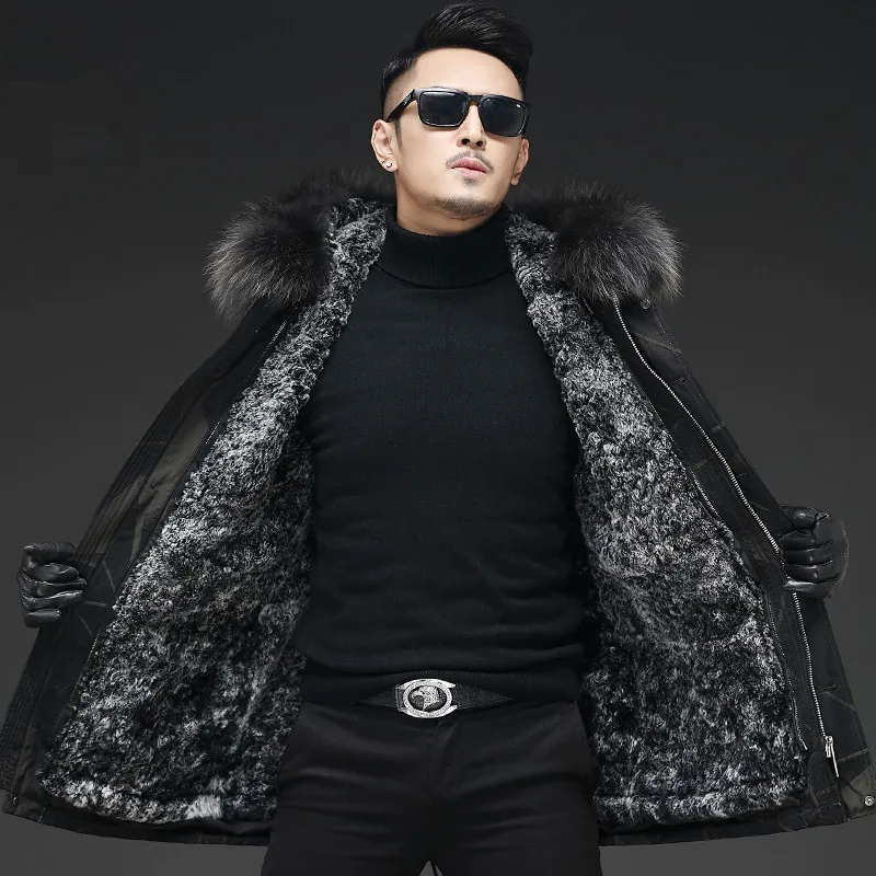 

2020 Natural Rabbit Liner Parka Winter Jacket Men Real Raccoon Fur Collar Long Coat Warm Parkas L18-2911MY1634