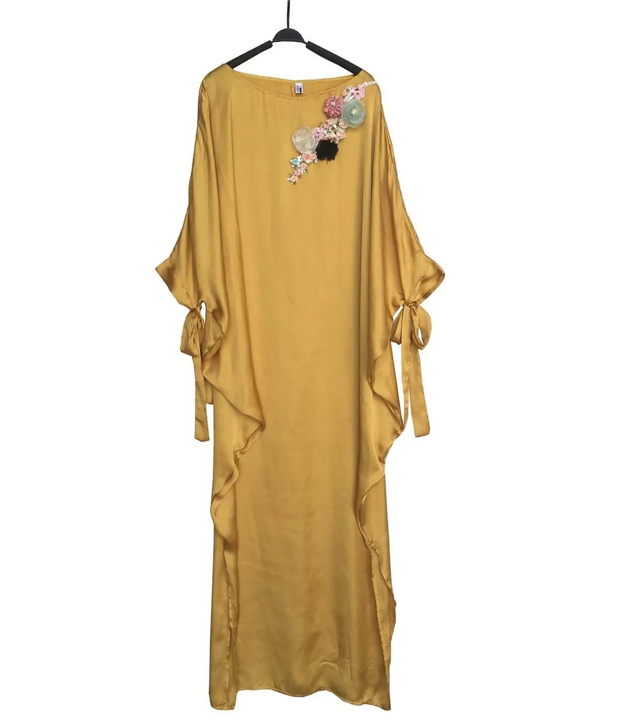 Tilapia Новое атласное вышитое большое длинное платье Летучая Мышь Модные Вечерние Платья