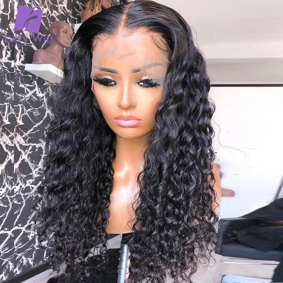

5X4.5 Silk Base Curly Wig Glueless Silk Top Lace Front Peruvian Remy Human Hair Wigs Pre Plucked Natural Black For Women Luffy
