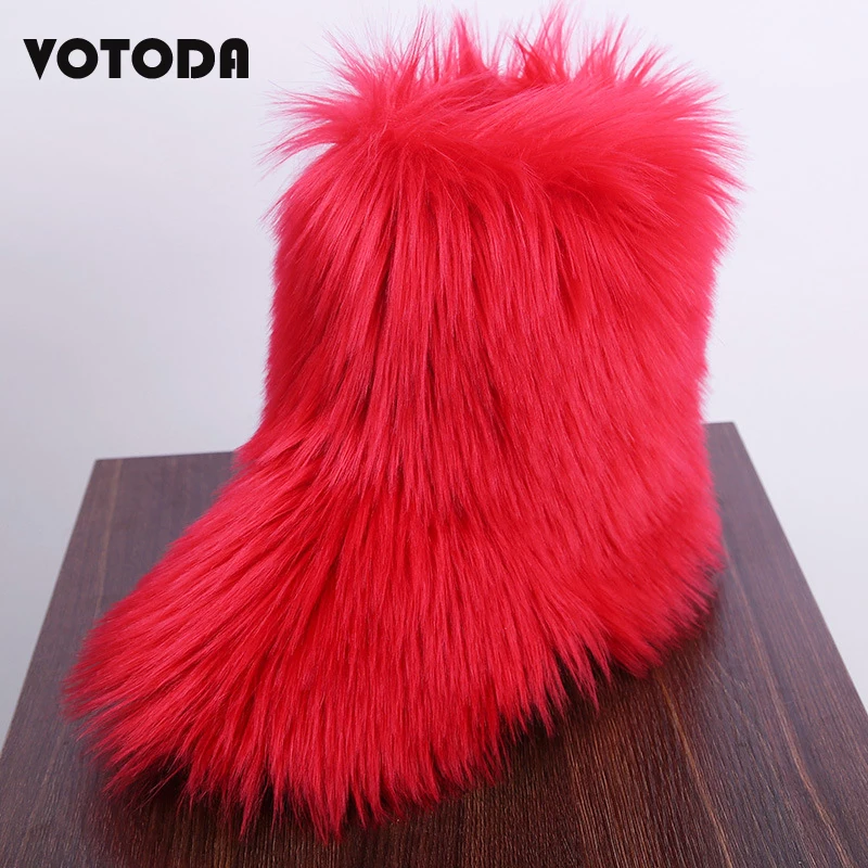 

Winter Warm Snow Boots Women's Ankle Boot Fluffy Faux Fox Fur Boots Flat Rubber Non Slip Comfort Outdoor Boots Ladies Cute Plush