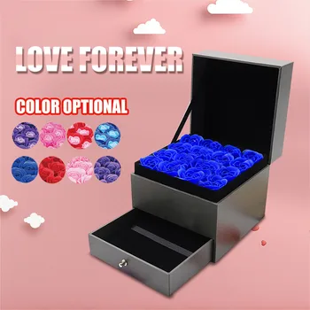 

2020 Valentine's Day 16Pcs Scented Soap Flower Gift Rose Wooden Jewelry Box Festival Gift For Mother Girlfriend Wedding Decor