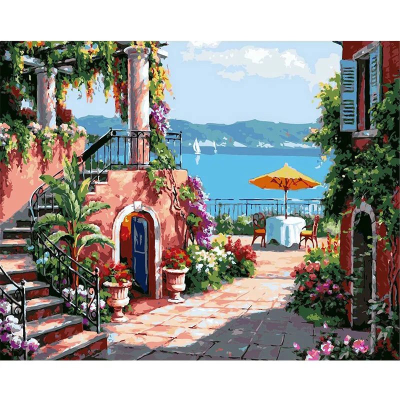 

Oil paint painting by numbers diy picture drawing coloring on canvas painting by hand wall paint landscape