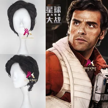

Halloween Mens Star wars cosplay wig role play Poe Dameron Resistance Black Leader short hair wig cosplay Costumes +wig cap