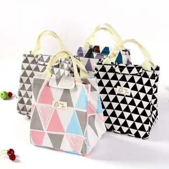 

New Thermal Insulation Cotton and Linen Triangle Pattern Lunch Box Ice Pack Lunch Box Bag, Suitable for Picnic School Office