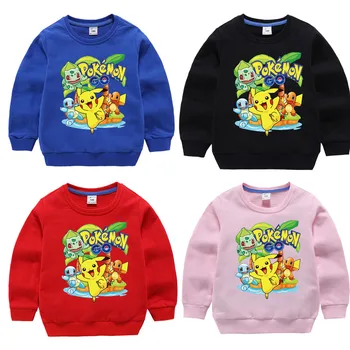 

2020 Pokemon Pikachu Cartoon 3D Printed Boys' Cotton Tops Autumn Winter Crew Neck Bottoming Shirt Fashion Anime Sweater
