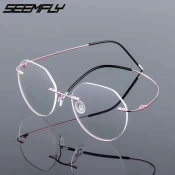 

Seemfly Ultralight Titanium Alloy Glasses Men Women Round Folding Rimless Clear Lens Eyeglasses Frameless Eyewear Unisex Goggle