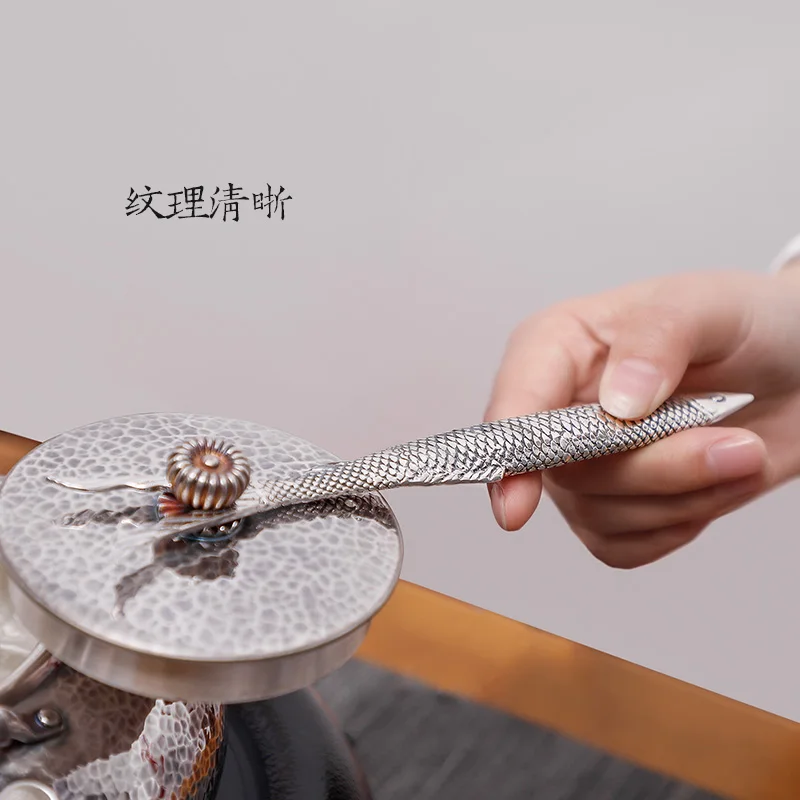 

Pure hand silver pot fork silver fish tea fork 999 sterling silver kung fu tea set accessories silver fork silverware silver for