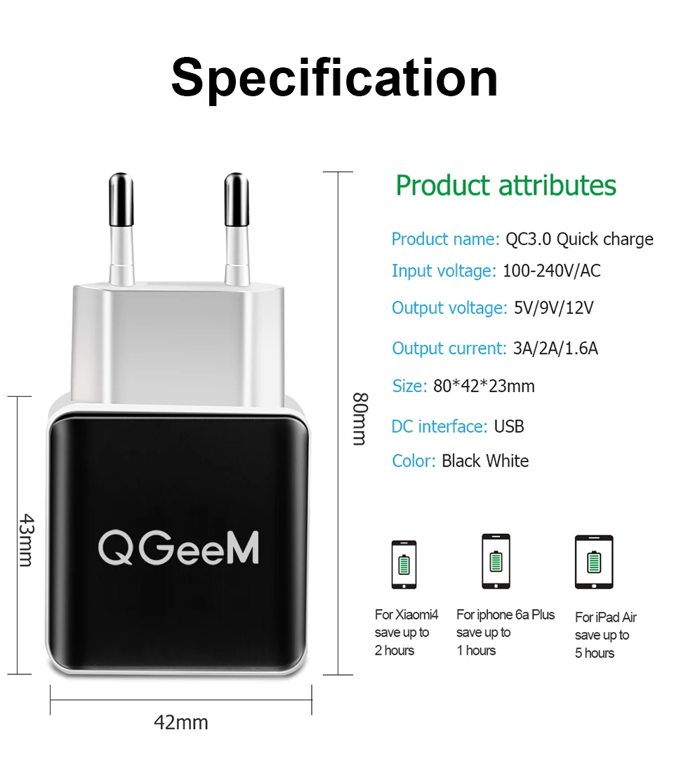 QGEEM QC 3,0 USB зарядное устройство волоконное быстрое зарядное устройство 3,0 быстрое зарядное устройство Портативный зарядный адаптер для телефона для iPhone Xiaomi Mi9 EU US