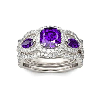

European And American Fashion Purple Crystal Two-piece Ring Elegant Temperament Ladies Jewelry For Girlfriend Birthday Gift