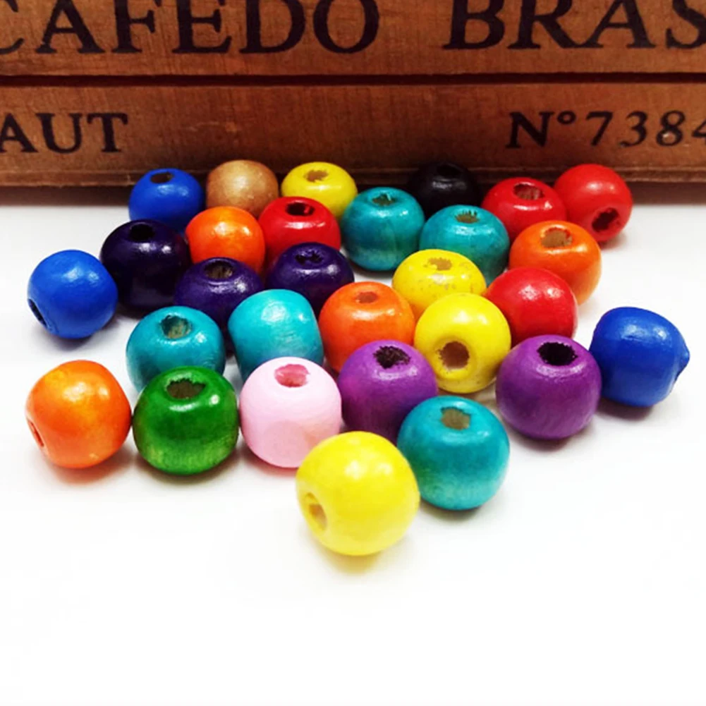 100pcs 12mm Colorful Beads Ball Round Wooden DIY Charms Spacer Jewelry Making