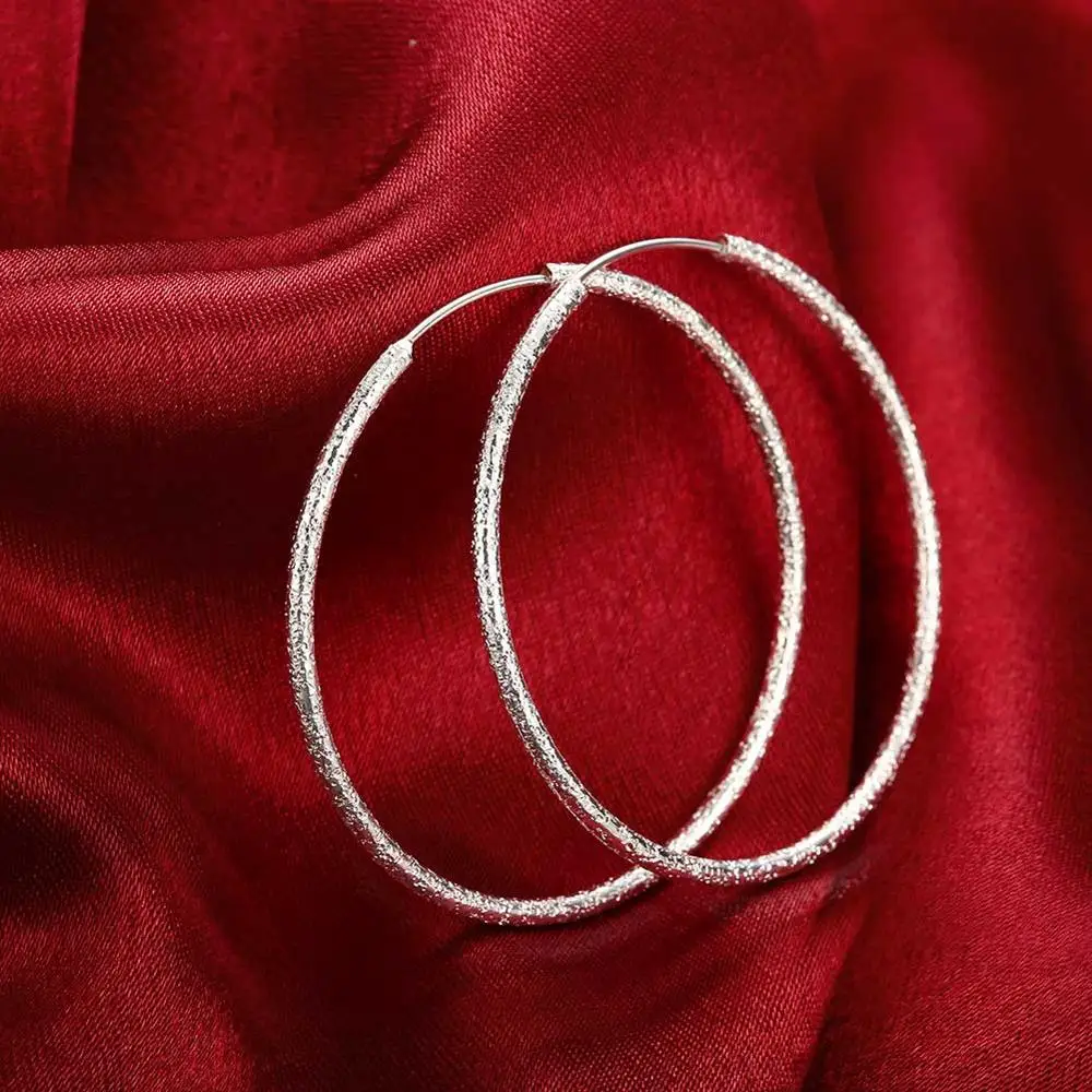Настоящие! Серебро 925 стерлингового серебра песочное кольцо большие серьги диаметр 4 см/50 мм подходит для девушек