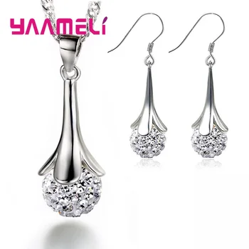 

Top Quality 925 Sterling Silver Bride Fashion Jewelry Sets For Women Fast Free Shipping Ball Pendant Necklace&Earrings Wholesale