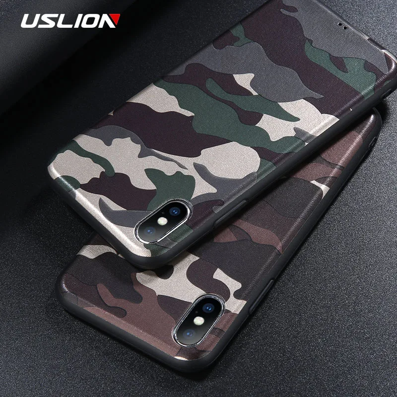 Камуфляжный противоударный чехол USLION для телефона iPhone 11 Pro Max X XR Xs мягкий