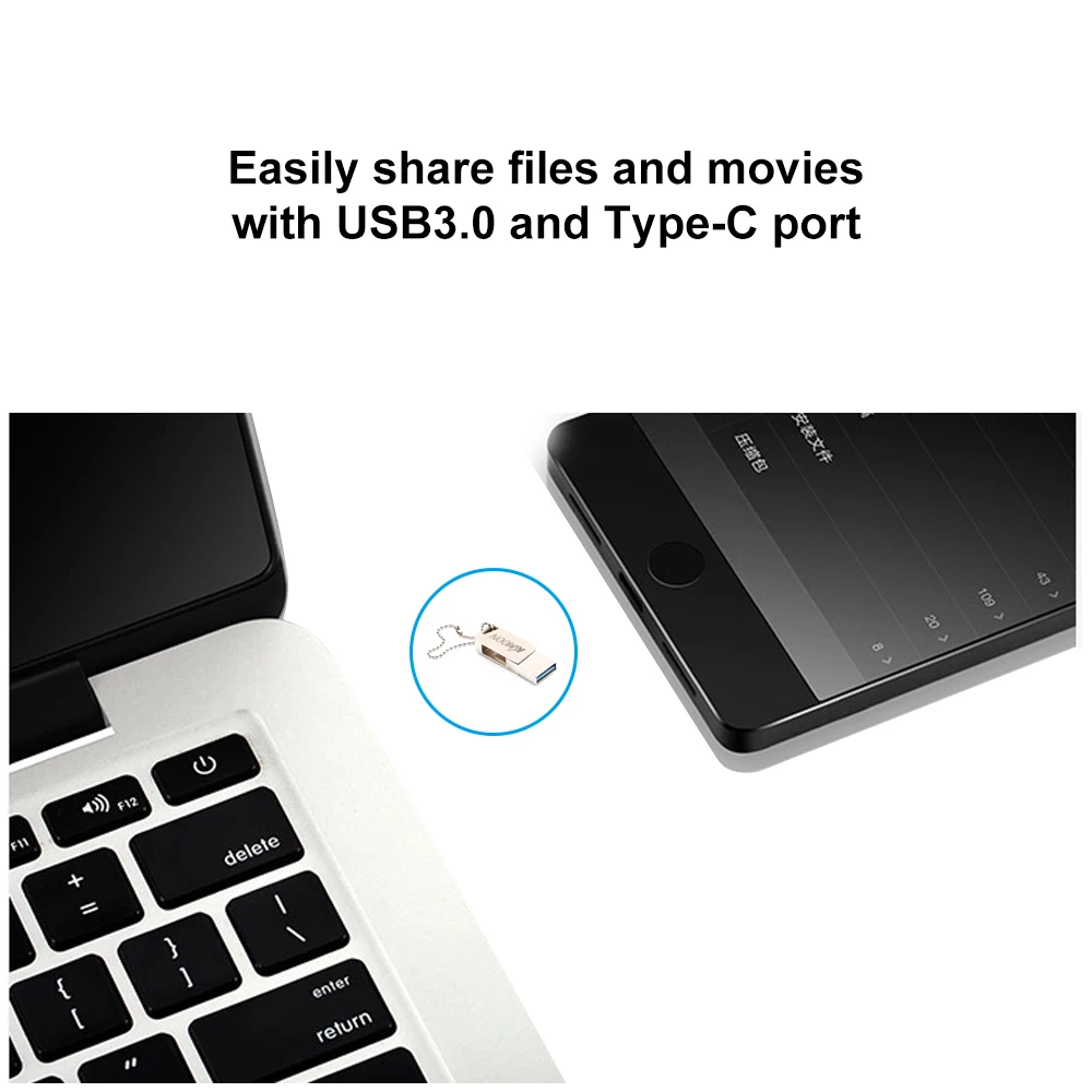 KKmoon USB Flash Drive USB3.0 Type-C Mini Portable U Disk 64GB Pendrives Pen Drive Silver for Phone PC Laptop