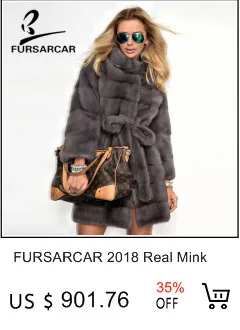 FURSARCAR, новинка, женская модная зимняя шуба из настоящей серой норки, роскошный женский подлинный натуральных мех, куртка с капюшоном и шуба для женщин