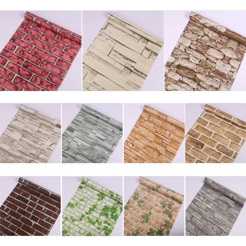 

3D Imitation Brick Stone Waterproof PVC Self Adhesive Wall Sticker Panel Wallpaper Kitchen Living Room Home Decor