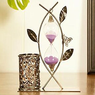 17CM 3 Colors 3D Sand Clock Model Kids Toy Brush Pot Home Table Ornament Sand Glass Material Tree Leaf Birthday Gift Pen Box - Цвет: Зеленый
