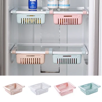 

Fridge Freezer Shelf Holder Pull-out Drawer Organiser Space Saver Kitchen Organizer Adjustable Kitchen Refrigerator Storage Rack