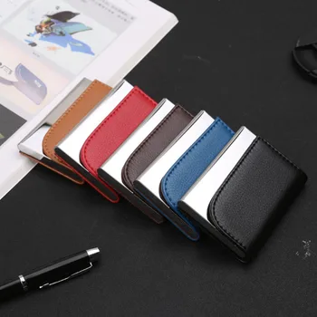 

1 Piece Pu Learther and Metal New Fashion Card Holder Brand Metal Aluminum Business ID Credit Card Holder PU Leather Porte Carte