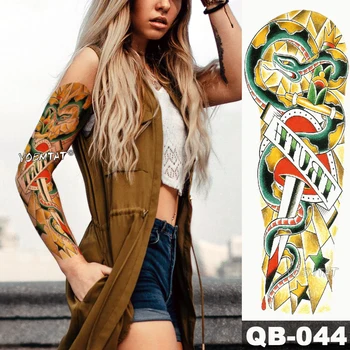 

New 1 Piece Temporary Tattoo Sticker Snake star old school Tattoo with Arm Body Art Big Sleeve Large Fake Tattoo Sticker