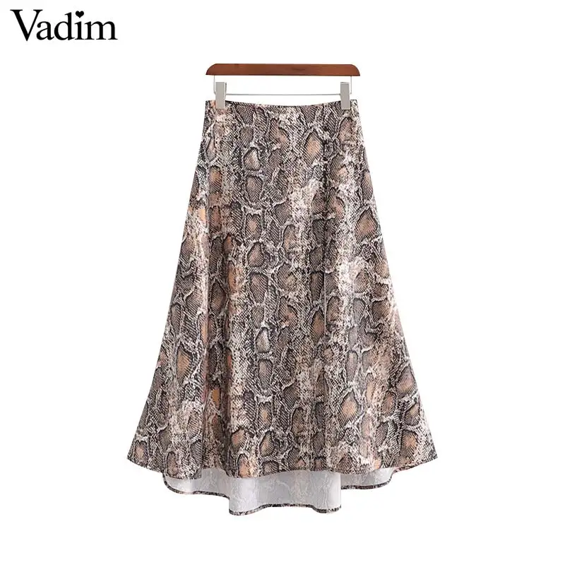 

Vadim women retro snake print A line skirt animal pattern side zipper design fashion mid calf skirts faldas mujer BA772