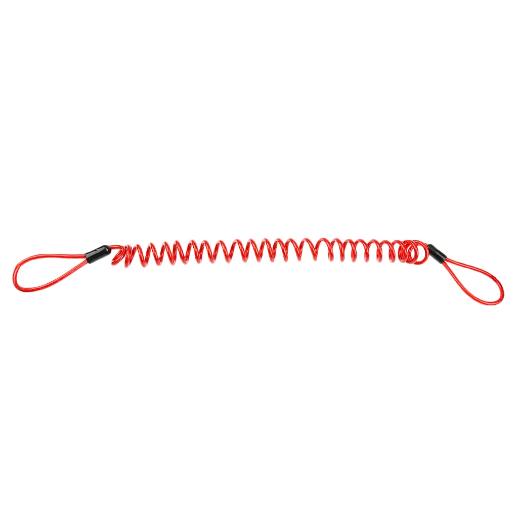 1.5m Safety Lanyard Spring Coil Rope Disc Brake Lock Reminder Cable Red