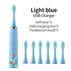 Children Electric Toothbrush Children Cute Cartoon Pattern Waterproof Smart Cleaning IPX7 Sonic Electric Toothbrush For Kids Sky Blue