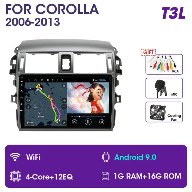 Srnubi Android 10 Car Audio Radio DVD for Toyota Corolla E140/150 2006 - 2013  Multimedia Player 2Din GPS Navigation Auto Stereo T3L(gift)