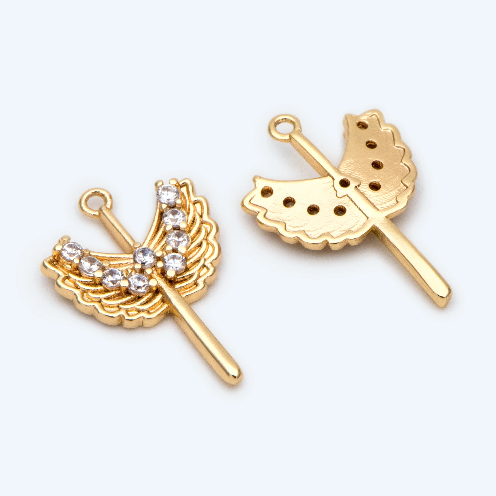 

10 шт. подвески в виде крыльев CZ, латунные подвески с покрытием из 18-каратного золота, аксессуары (искусство)