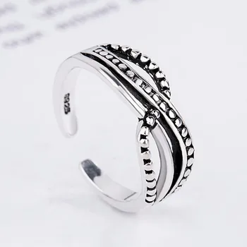 

Bijoux Fashion Real Silver Color Chains Rings for Women Boho Adjustable Antique Rings Anillos