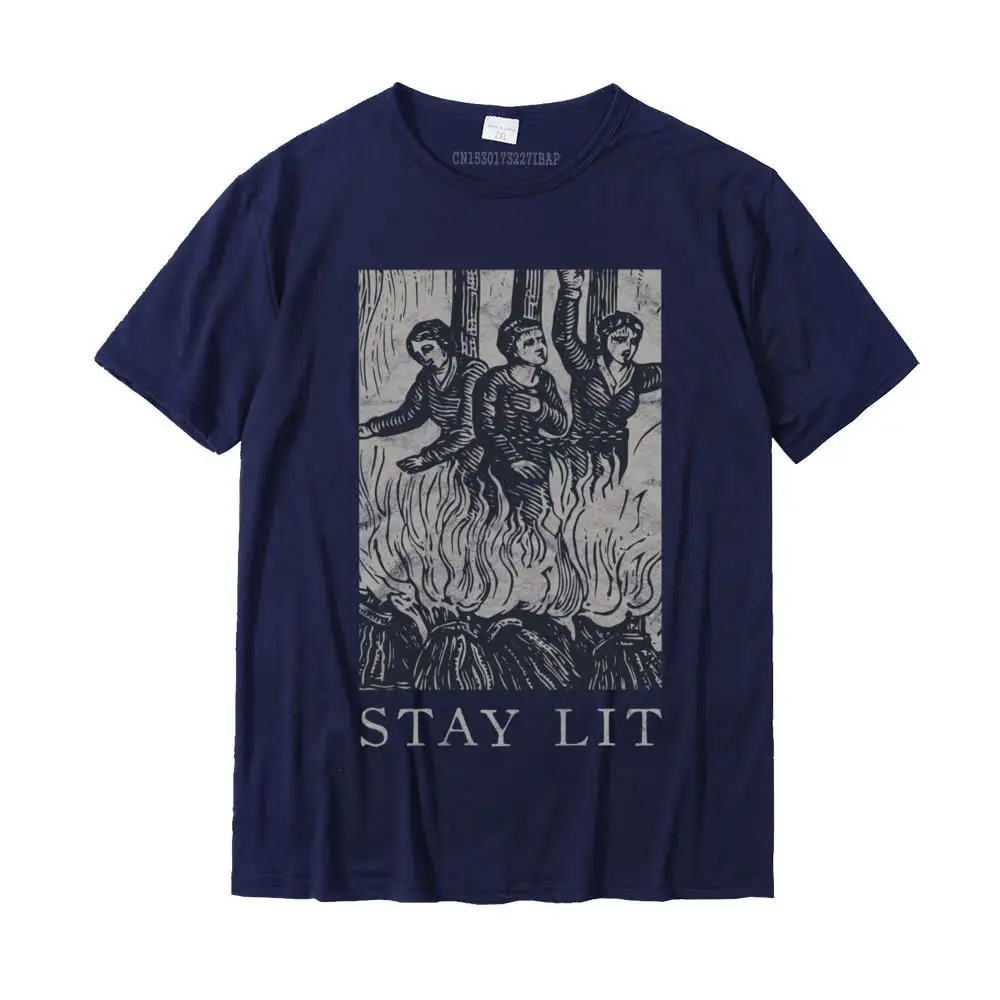 Discount Europe Design Short Sleeve Tshirts NEW YEAR DAY O-Neck 100% Cotton Fabric Tops Shirt for Men Tshirts Printed Occult Stay Lit Satan Devil Hell Unholy Antichrist Witch Long Sleeve T-Shirt__32796 navy