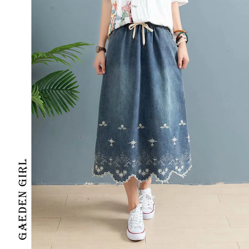 GG Spring Summer Skirt Long skirts “7711”Flower Oriental Rural Wind Design Baggy Plus SIZE Denim Women's Woman clothes | Женская