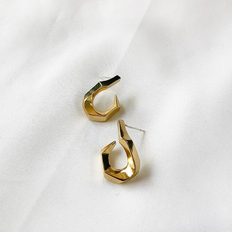 Серьги Peri'sBox золотого, серебряного цвета с крючками, массивные, необычные, одноцветные, геометрические серьги для женщин, латунные, минималистичные серьги, новинка - Окраска металла: Gold 1 Pair