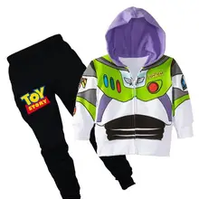 Детская Хлопковая одежда; комплекты с героями мультфильма «История игрушек», Базз Лайтер Косплэй для маленьких девочек, спортивный костюм для мальчиков, с капюшоном, футболка и штаны, 2 шт./компл. Повседневное спортивный костюм