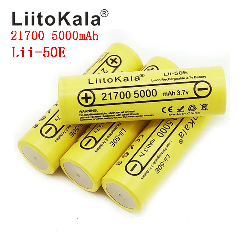 10PCS LiitoKala 21700 4800 5000mAh Li-Ni Battery 3.7V 50E for Electronic Cigarette Mod / Kit 3.7V 15A power 5C Rate Discharge