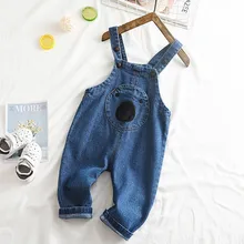 Рост 75-100 см, новинка года, Осенний джинсовый комбинезон с рисунком для мальчиков, модные стильные джинсовые штаны для маленьких мальчиков, детские джинсовые комбинезоны джинсы для маленьких девочек