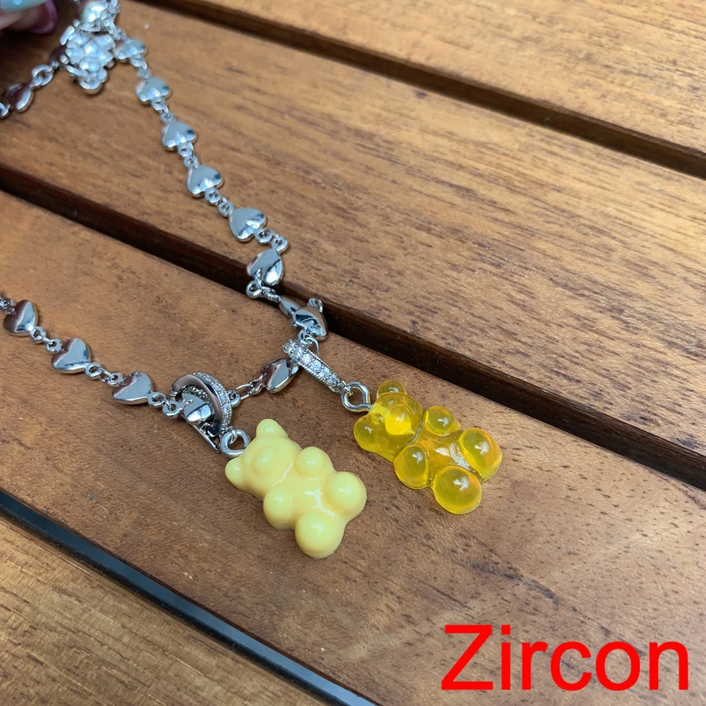 2021 Candy Color Gummy Bear Resin Pendant Necklace for Women Simple Golden Metal Chain Necklace Female Fashion Jewelry Gifts 
