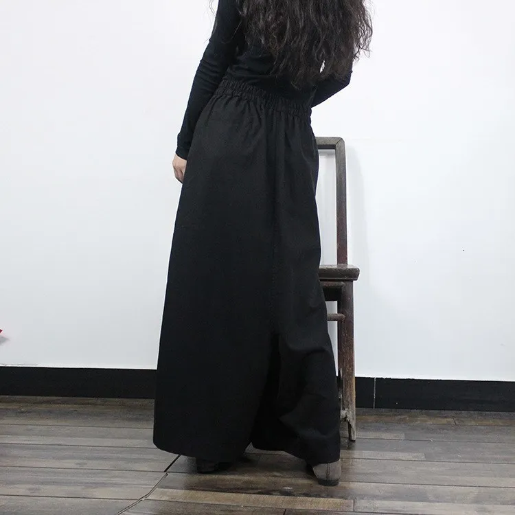 Fashion One Button Back Elastic Waist Wide Leg Pant Women Loose Asymmetric Pants Large Flare Hem Casual Trousers