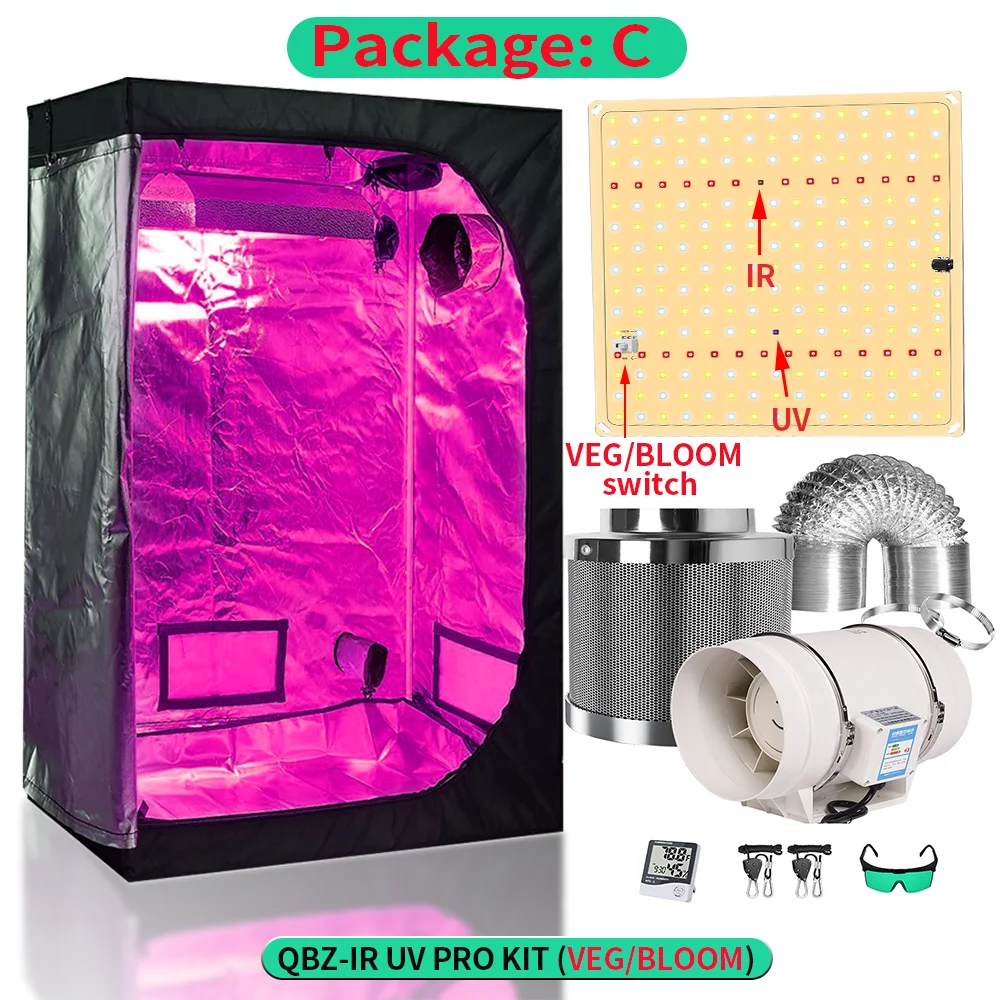 מערכת גידול טנט גידול הידרופוניקה מערכת גידול צמחים מובילה תאורת גידול מלאה ערכות גבוהות PPFD 4 אינץ 'מאווררי דאקט מסנן פחמן מופעל