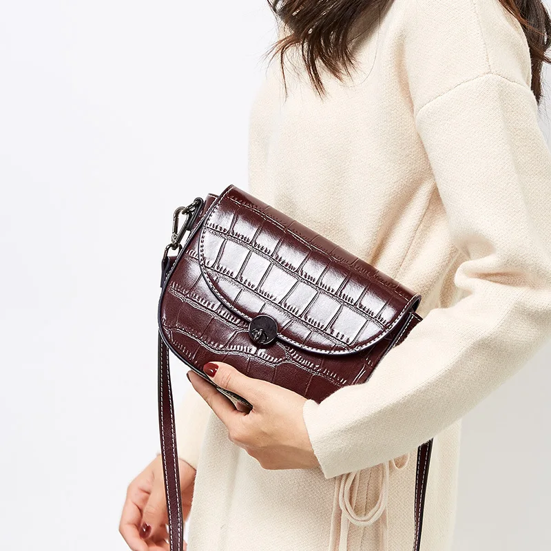 

Design Genuine Leather Woman 2020 Crocodile Grain Cowhide Small Square Single Shoulder Satchel