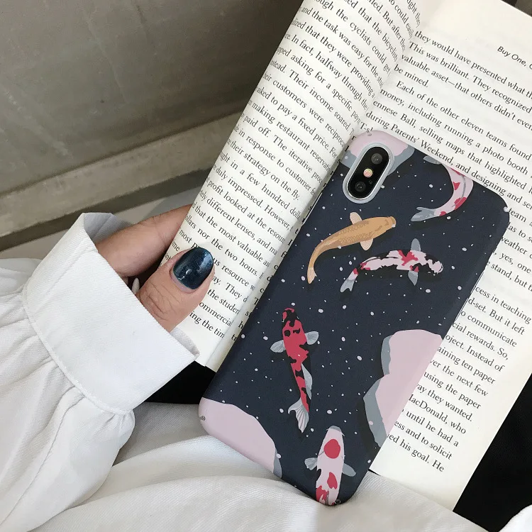 IMIDO чехол для iPhone 7 Plus в японском стиле Необычные Карп Koi Fish Чехлы для iPhone X XR XS Max 8 7 6 6S Plus полный жесткий чехол