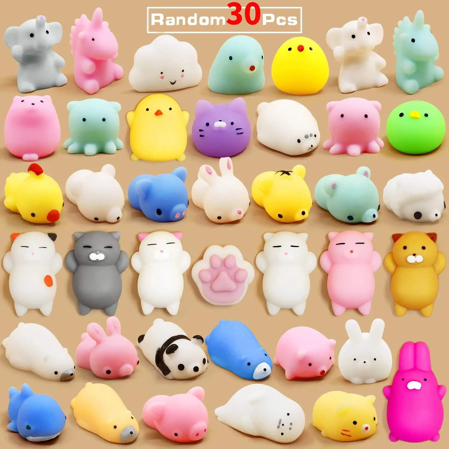 10/30/50pcs Pack Mochi Squishy Toys Fidget Mini Small Kawaii Animal Squeeze Cat Stress Relief Figet Toy For Kids Adults pea popper fidget Squeeze Toys