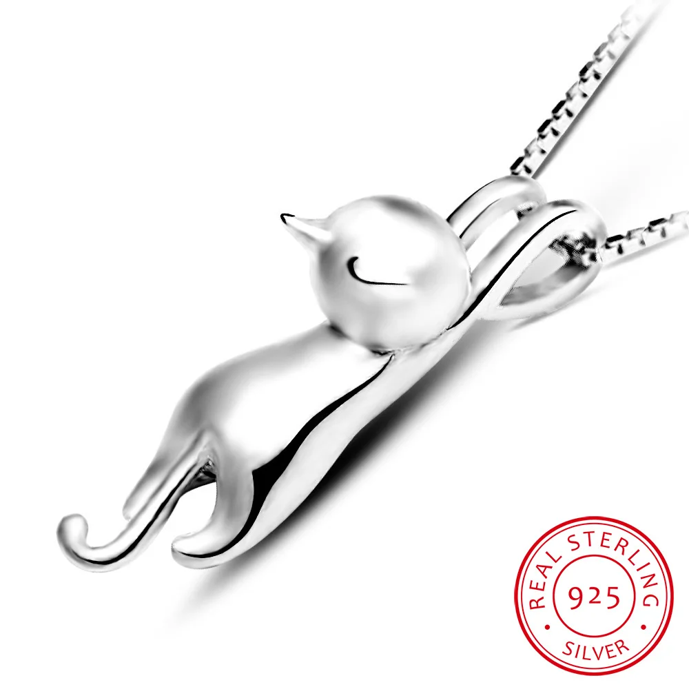 925 Sterling Silver Jewelry Korean Fashion Simple Animal Cute Kitty Clavicle Chain Pendant Cat Necklaces H3 pendant necklace silver necklace silver pendant silver necklace charms