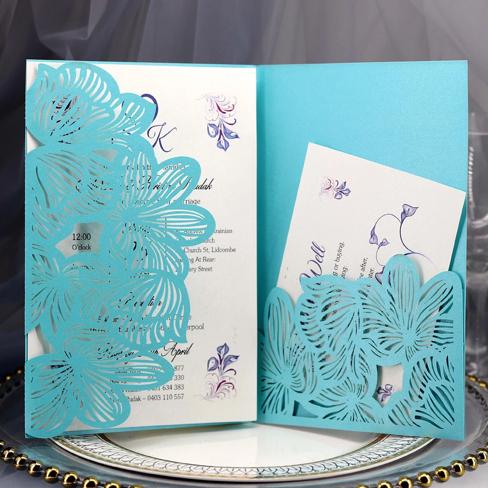  10pcs Wedding Invitations Lace Pattern Cards Laser Cut Paper Cards Announcement Greeting Postcards  - 4000444570500