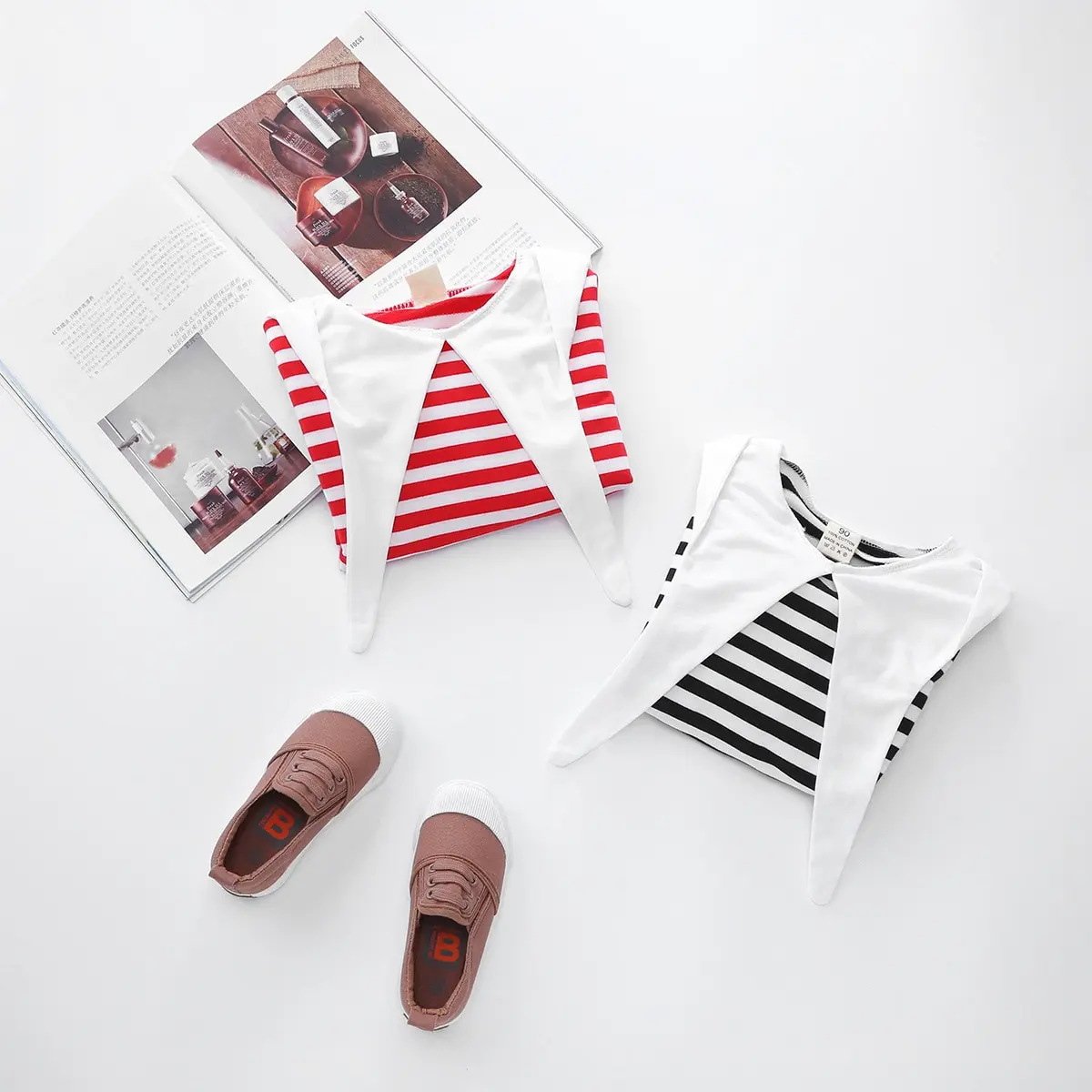 LOOZYKIT Kids Chlothing Tops Striped Hooded Girls Sweater Children's Hooded Bat Collar Girls T-shirt Cotton Baby Cloths