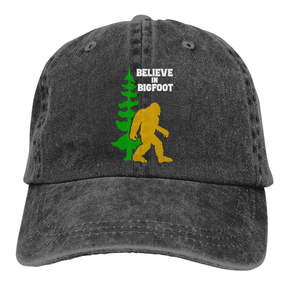 Believe In Bigfoot Casquette черные унисекс Мужские Женские джинсовые бейсболка с ремешком кепки Регулируемая шляпа для гольфа папа